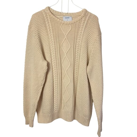 Old Navy Cable Knit Sweater Womens XL Ivory Cotton Blend Fisherman Preppy - Picture 1 of 6